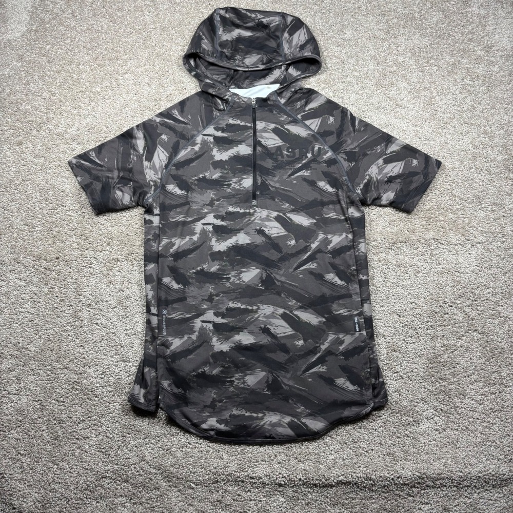 ASRV Mens DSG-0328 1/4 Zip Short Sleeve Hooded Training Shirt Gray Camo XS